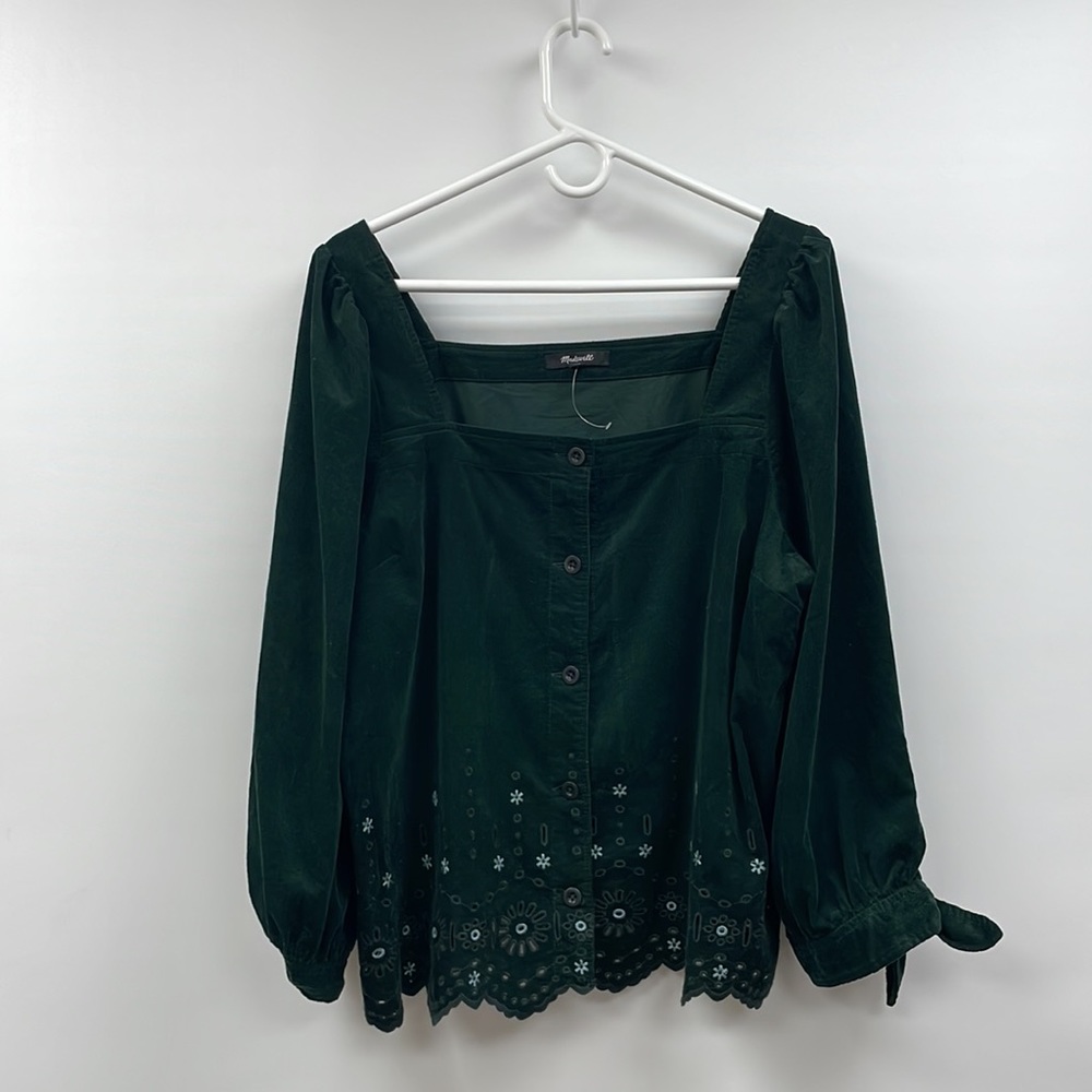 Madewell Dark Green Square-Neck Puff Sleeve Blouse - Picture 4 of 11